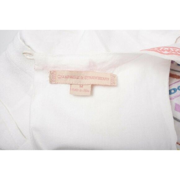 Champagne & Strawberry Anthropologie Womens Jumpsuit M White Aztec Embroidered - Picture 4 of 4